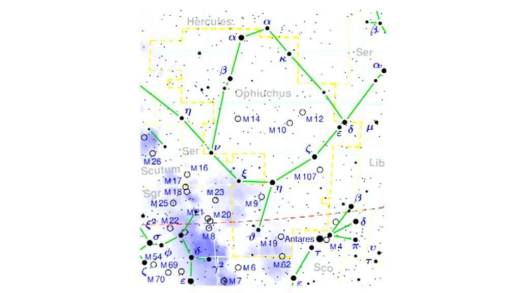 Схема созвездия змееносец